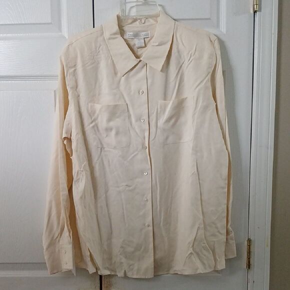 Preston & York vintage  ( whisper white) beige button down silk blouse  Sz L NWT - Picture 1 of 7
